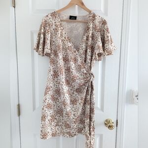 Vici Women's Crossover Floral Brown And Cream Colored Dress Size Xl